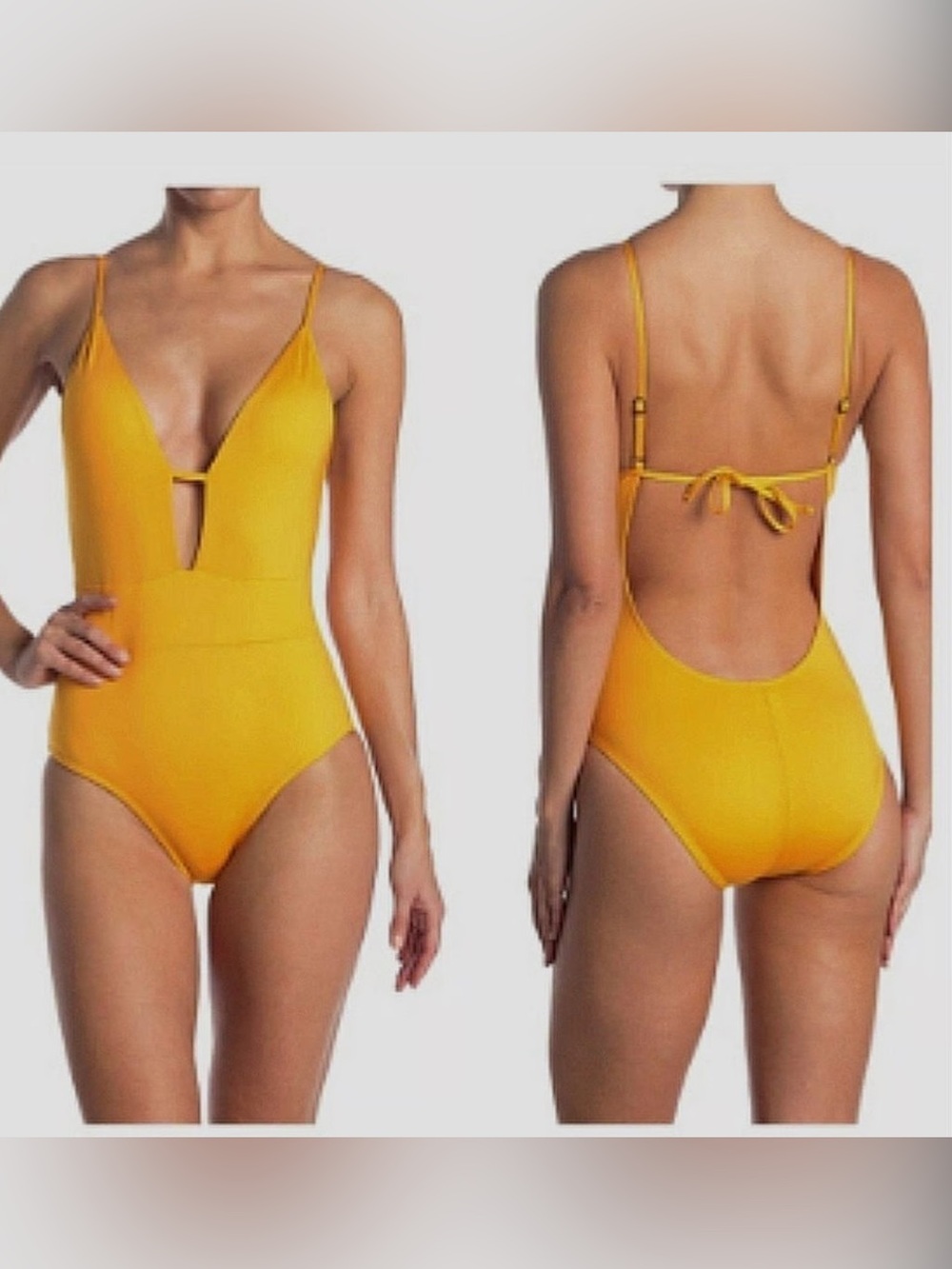BECCA Show & Tell Yellow Ribbed One-Piece Swimsuit Small Rebecca Virtue